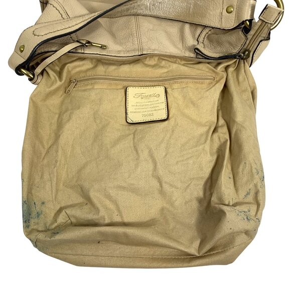 FOSSIL 75082 Beige Leather Hobo Slouchy Bag Tote Shopper Brass Hardware VTG - Picture 9 of 11